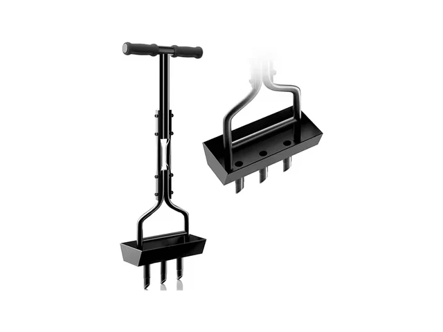 Manual 4-Tine Lawn Coring Aerator with Built-In Soil Core Catcher Tray & Cleaning Rod